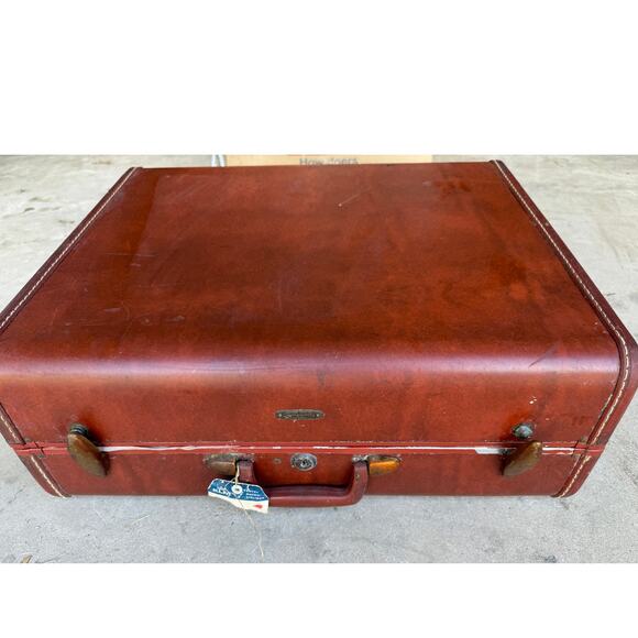 Vintage 50s Samsonite Schwayder Bros Hard Case Brown Mid-Century KLM Airline Tag - Picture 1 of 9